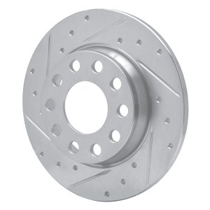 Audi A4 Brake Rotor (1) - Rear Left - R1 Concepts - Drilled & Slotted - Silver - `00-`08